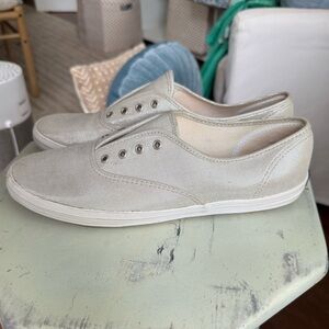 Keds Light Gray Metallic Canvas Slip-On Sneakers